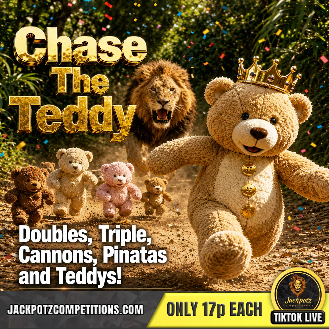 Jackpotz Competitions TikTok Balloon Pop chase the teddy