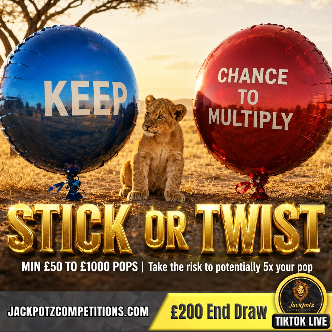 Jackpotz Competitions TikTok Balloon Pop Game 2026 stick or twist