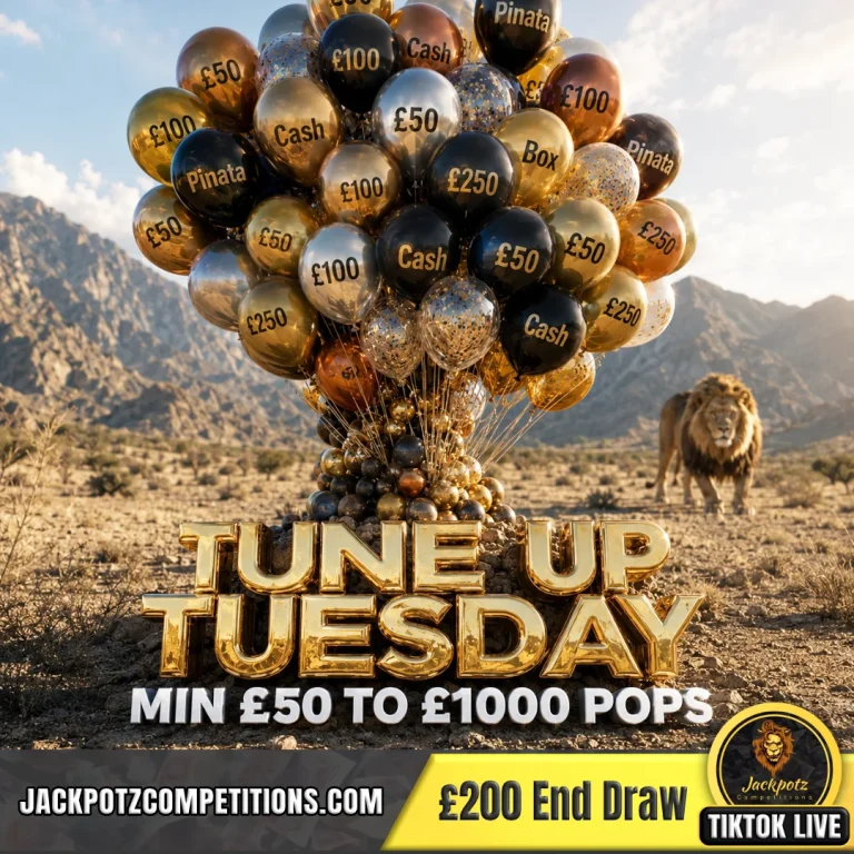 Jackpotz Competitions TikTok Balloon Pop Game 2026 Tune Up Tuesday